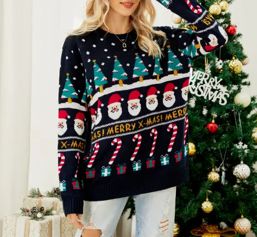 Design personnalisé Pull de Noël Vêtements tricotés Pull d'hiver Pull de Noël à motif jacquard pour femmes