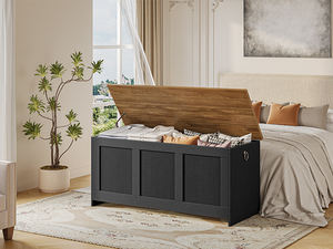 Banc de rangement rétro en bois de 39 pouces avec couvercle relevable, organisateur multifonctionnel pour entrée, <span class=keywords><strong>coffre</strong></span> à jouets pour salon, noyer noir - Product Image 5