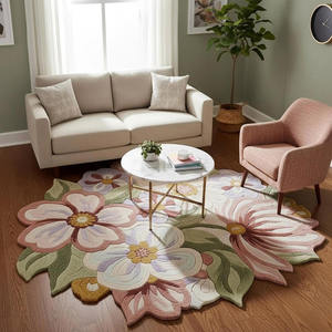 Tapis d'appoint en laine tufté à la main, motif floral artistique, fait main, pour intérieurs modernes, cadeau, décoration intérieure - Product Image 1
