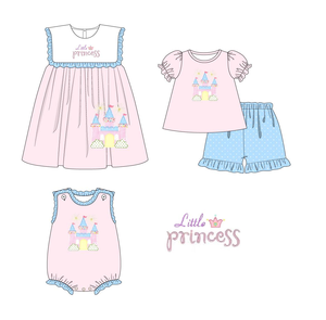 Personalizzazione Pre-ordina vestiti per neonata occidentali pantaloncini estivi rosa castello con volant set di abbigliamento Boutique per bambine - Product Image 2