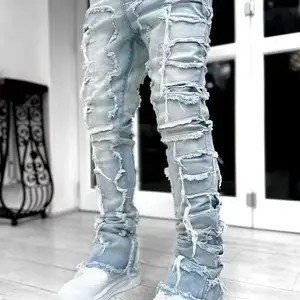 بنطلون جينز عصري جديد مخصص سروال ضيق ضيق جينز للرجال جينز جينز ضيق