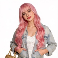 Perruque synthétique longue ondulée en fibre haute température, franges légères, sans raie, pointes volumineuses, réglable, résistante à la chaleur, 13 couleurs, usage quotidien 1