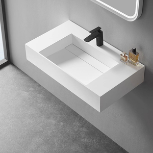 Bề mặt giải pháp thương hiệu tường treo màu trắng phòng tắm bồn rửa acrylic rắn bề mặt vật liệu rửa lưu vực với lưu trữ giá - Product Image 2