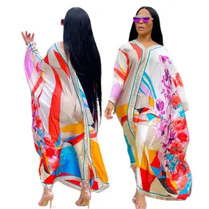 Nieuwkomers 2022 Vrouwen Lang Vest Bedrukte Kimono Plus Size Casual Zomer V-Hals Losse Maxi-Jurk
