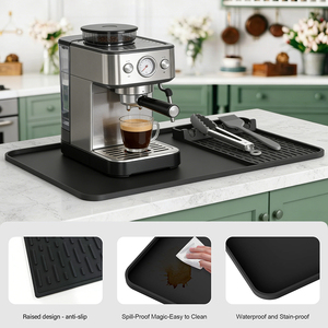 Tapis à café en <span class=keywords><strong>silicone</strong></span> - Tapis antidérapant et imperméable pour machine à expresso |   Protecteur de comptoir anti-déversement pour bar à café et cuisine - Product Image 1