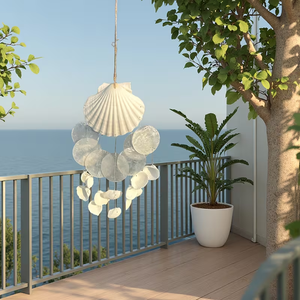 Carillons à vent artisanaux en coquillages Capiz - Ornement de carillon à vent en coquillages blancs, décoration de plage côtière <span class=keywords><strong>pour</strong></span> jardin, à suspendre en intérieur/extérieur - Product Image 6