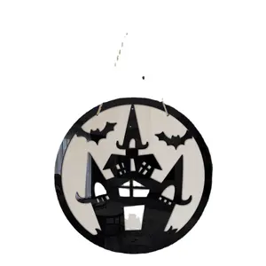 Lvfan MZ021 Cross Border Halloween rotondo castello in legno con ciondolo festivo per festa portico decorazione adesivo per specchio
