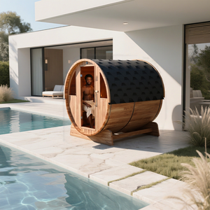 Sauna de Barril de Madera Maciza para Exteriores con Calefacción Eléctrica, Diseño Escandinavo, para 4 Personas, Puerta de Vidrio, Material Natural, Alimentación por Enchufe - Product Image 1