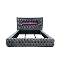 Cadre de lit King Size de luxe rembourré avec télécommande, cheminée et haut-parleurs pour la vente en gros de meubles de maison