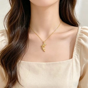 Collana a catena in acciaio inossidabile 316L <span class=keywords><strong>serie</strong></span> Marine con ciondolo a forma di delfino in rame intarsiato con diamanti, gioiello per donna - Product Image 6