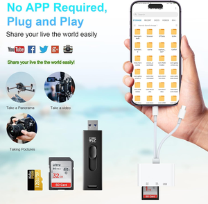 เครื่องอ่านการ์ด SD สำหรับ iPhone iPad, อะแดปเตอร์ USB L เป็น USB 5-in-1 พร้อมตัวอ่านการ์ด SD/TF, อะแดปเตอร์ USB 3.0, เครื่องอ่านเมมโมรี่การ์ด - Product Image 3