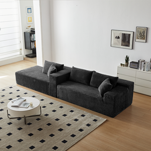 Canapé d'angle modulaire moderne en tissu flanelle Sherpa en forme de L, trois places, sans accoudoirs, avec coussins, pour appartement, villa, salon - Product Image 6