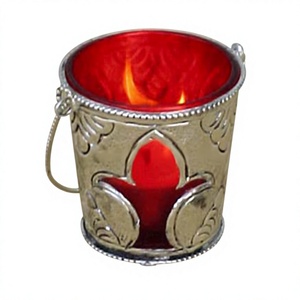 Red Glass & Silver Brass <b>Hanging</b> <b>Tealight</b> Votive <b>Holder</b> for Home Living Room Wedding Decor Indoor Event - Product Image 1