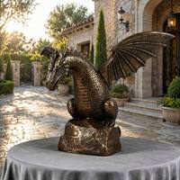Sculpture de dragon ailé sur mesure en bronze - Grand gardien mythique, statue en bronze