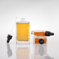 Emballage cosmétique, flacons en verre transparent carrés avec pipette, flacons plats pour sérum 20 ml, 40 ml, 110 ml, flacon compte-gouttes rectangulaire en verre pour huile essentielle