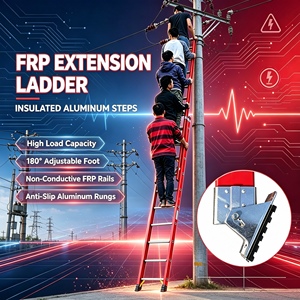 Échelle télescopique en fibre de verre <span class=keywords><strong>isolée</strong></span> certifiée EN131 35 kV, légère, non conductrice, en FRP, pour électricien - Product Image 3
