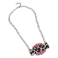 Collar con Colgante Geométrico de Animales, Estilo Bohemio Retro Exótico, Chapado en Plata Antigua, Aleación de Zinc, Incrustaciones de Turquesa con Estampado de Leopardo, para Mujer