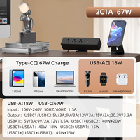 Multiprise 15A 110V Type-C 67W avec 3 prises AC et 2 ports USB, prise USB escamotable dans la table, prise avec prise