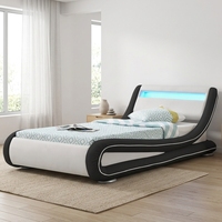 Lit de rangement Willsoon au design moderne, cadre de lit rembourré en cuir pour hôtel et usage domestique, avec éclairage LED intelligent, disponible en tailles King, Queen et Full