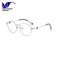 Monture optique hexagonale en titane sur mesure OEM, anti-lumière bleue, pour enfants et adolescents, taille 49-17-142, avec support de remboursement de 13 % de taxes