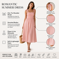 Robe longue plissée en mousseline 100 % coton pour femme, coupe empire décontractée, bretelles spaghetti, ajustée, anti-plis, respirante, idéale pour l'été