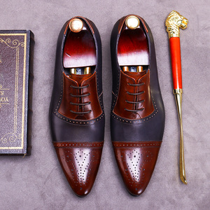 Handmade custom business formal leather English pointed-toe brogue men's multi-color wedding banquet leather <b>shoes</b> - Product Image 4