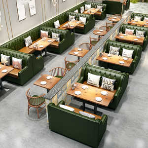 Ensemble de <span class=keywords><strong>table</strong></span> et chaises de salle à manger commerciales modernes en bois massif pour restaurant, café, hôtel, avec banquette 6 places pour café et atelier en fer - Product Image 4