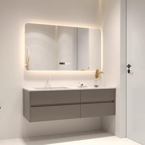 Modern Minimalist Floating Bathroom Vanity Solid Wood Cabinet with Smart LED Mirror Integrated Sink - Product Image 6