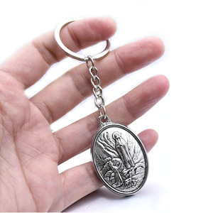 Porte-clés ovale Fatima en alliage de zinc, pendentif en métal gravé, porte-clés, cadeau religieux, bijoux - Product Image 5