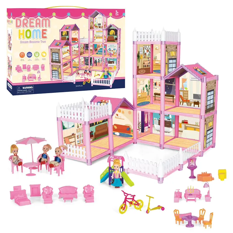 Çocuklar Enlighten kale yapı taşları simüle Villa mobilya aksesuarları DIY kız oyuncaklar minyatür bebek evi oyun seti