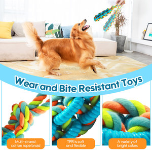 Juguete Ecológico para Perros de Cuerda de Algodón TPR, Resistente a Mordidas, para Limpieza Dental, Juguete <span class=keywords><strong>Molar</strong></span> para Mascotas, Color Personalizado de Fábrica, Interactivo - Product Image 4