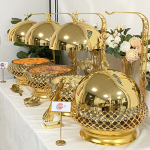 Platos Calentadores de Lujo para Fiestas y Bodas, Calentador de Comida para Bufé, Chafing Dish Colgante de Acero Inoxidable para Catering de Fábrica - Product Image 1