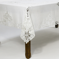 Nappe carrée blanche brodée botanique Inserts en dentelle Couleurs personnalisées Polyester/Coton