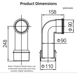 Tuyau de dérivation pour toilettes, noir, PP/PE, mural, coude de drainage pour eaux usées, adaptateur de drainage, design moderne, installation facile, salle de bain - Product Image 2