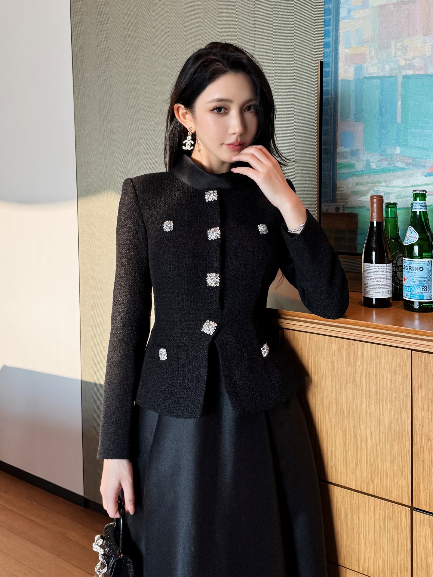 black sheer long sleeve maxi dress Everly | Black Hand-Embellished Cape-Sleeve Maxi Dress main image 0