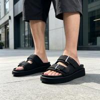 Sandales d'été respirantes à bout ouvert pour hommes, style OEM/ODM, à deux brides, plateforme, réglables, avec semelle épaisse antidérapante en métal, pour l'extérieur et la ville
