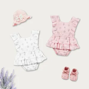 Baby Clothes Wholesale Boutique Flutter Sleeve Summer Kids Newborn Clothes Baby Romper Muslin baby dungarees