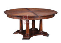 Table à manger ronde extensible rustique avec pieds en colonne à 6 segments, base en forme d'étoile et pieds en bloc côtelé