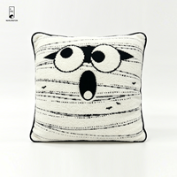 Housse de coussin Mumie d'Halloween 45x45, taie d'oreiller décorative brodée avec visage et passepoil noir pour canapé et chambre à coucher