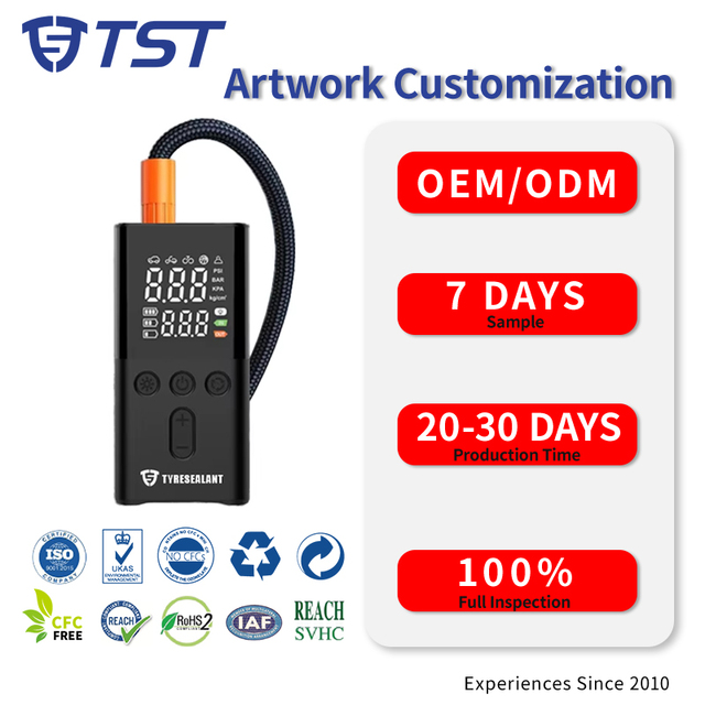 TYRESEALANT Portable Digital Tire Inflator with Pressure Gauge, Auto Stop, LED Light, Emergency Charging, Wireless Air Pump