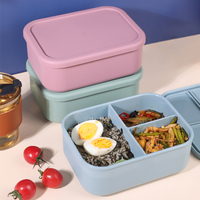 Boîte à lunch en silicone de qualité supérieure, 3 compartiments, compatible micro-ondes, étanche, couvercle hermétique, pour l'école, le bureau, les voyages, personnalisable