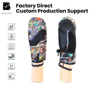 Gant de ski imperméable et coupe-vent à imprimé graffiti, avec doigts séparés, paume antidérapante, isolé thermiquement, sangle de poignet réglable, pour l'hiver - Product Image 1