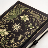 Carnet personnalisé noir en PU à couverture rigide, motif botanique vintage, orchidée, papillon, étoile céleste, journal, cadeau