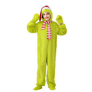 Costume Natalizio Luolan da Goblin Verde con Capelli Verdi, Tuta Corta in Peluche per Bambini dai 3 agli 8 Anni - Product Image 1