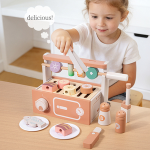 Jouet de barbecue en bois pour enfants, jeu de simulation de cuisine éducatif précoce - Product Image 3