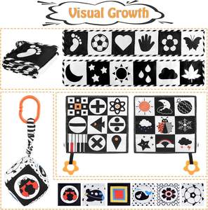 Livre sensoriel en tissu doux noir <span class=keywords><strong>et</strong></span> blanc à fort contraste pour bébés, jouets pour le temps sur le ventre, pour les bébés <span class=keywords><strong>de</strong></span> 0 à 24 mois, 3 pièces, apprentissage Montessori - Product Image 2