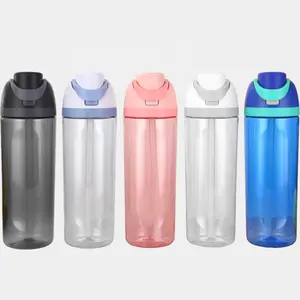 Botol air olahraga plastik Gym Tritan bening bebas Sip Logo kustom pabrik 25 oz dengan sedotan