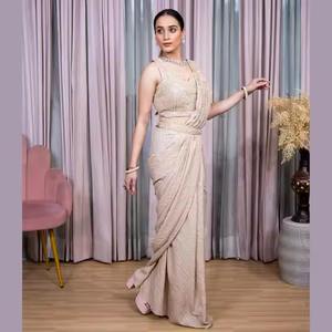 Venta al por mayor lavanda Georgette Saree precosido con cuentas hechas a mano ligero elegante de la India - Product Image 3