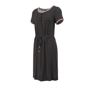 Vestido Corto Negro Estampado para Mujer, Nuevo Modelo 2025, Cintura con Cordón Ajustable y Ribete en Contraste para Uso Diario Informal - Product Image 4