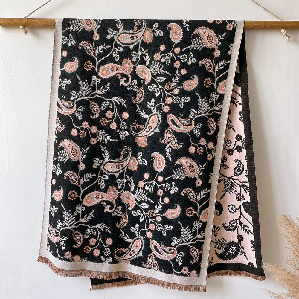 Luxe Merk Designer Bloemensjaal Dubbelzijdige Sjaals Pashmina Voor Vrouwen Imitatie Kasjmier Sjaals Custom Herfst Winter Volwassen